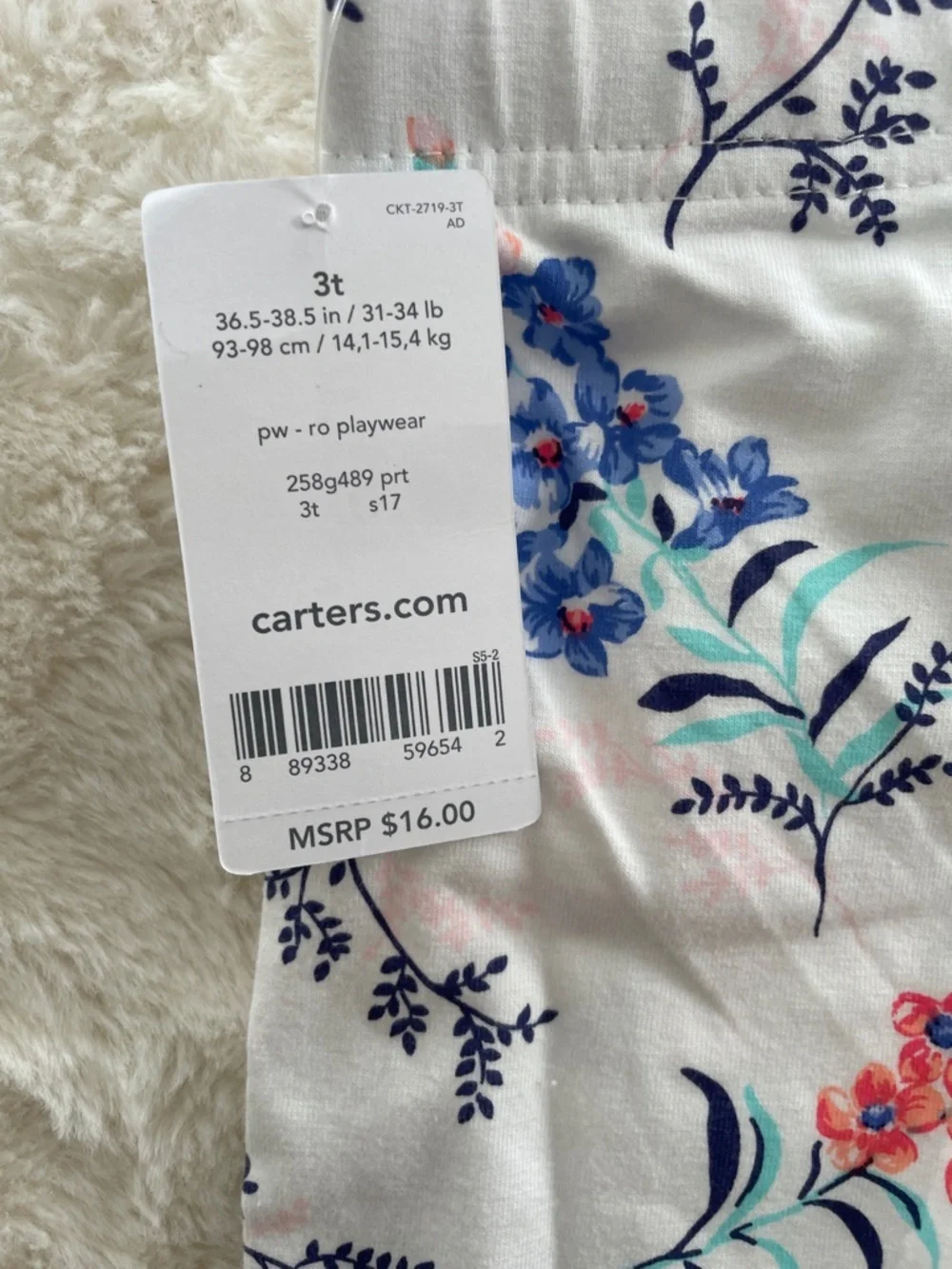 SALE! NWT Carter's White Floral Zip Hoodie with Pink and Blue Flowers SIZE 3T